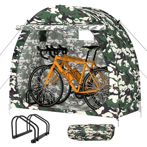 Bike Tent with Bicycle Racks Outdoor Bicycle Storage Sheds, Camouflage