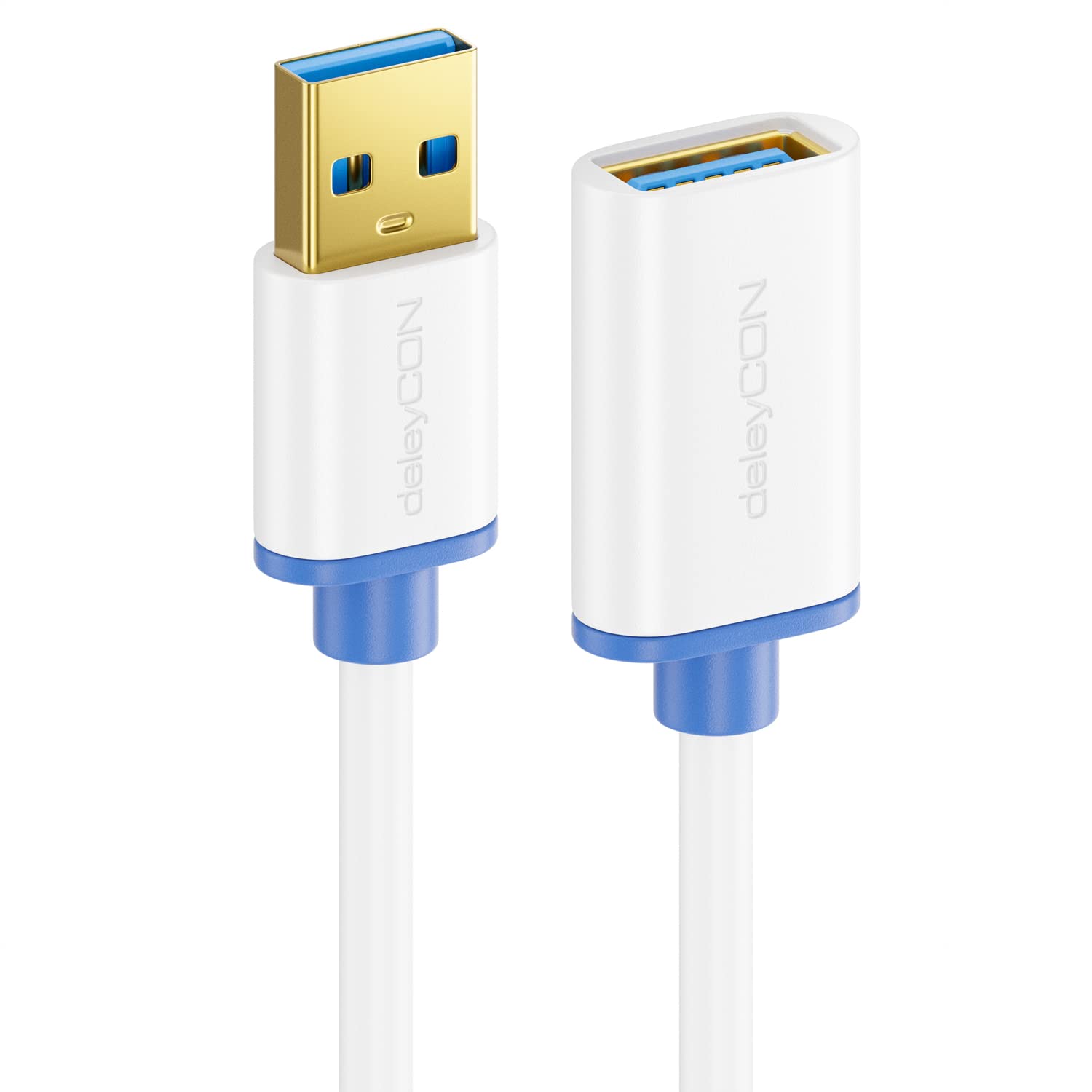 deleyCON 5m USB 3.0 Cavo di Prolunga Super Speed - da Spina USB A a Presa USB A - Tecnologia USB 3.0 Super Speed fino a 5 Gbit/s - Bianco/Blu