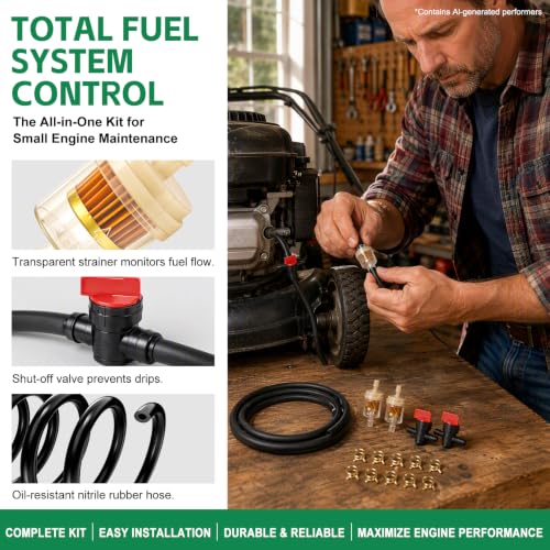 Image of Fuel Line Kit, 1 /4in x 6.6FT Rubber Gas Hose with Clamps, Shut Off Valve and Filters, Compatible with Briggs & Stratton Craftsman MTD Kawasaki Kohler Small Engine Mower Generator
