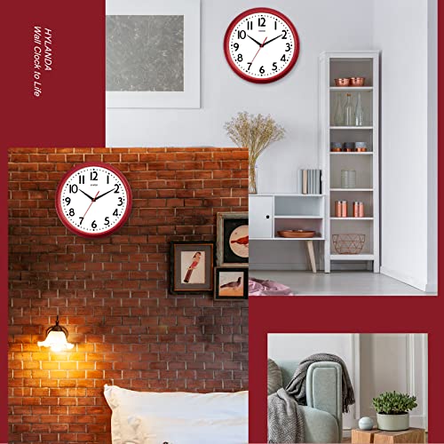 Hylanda Wall Clock 12 Inch, Red Kitchen Retro Clock, Wall Clocks Battery Operated Silent Non Ticking, Quartz Vintage Clocks For Living Room, Bedroom, Home, Office #TOP5