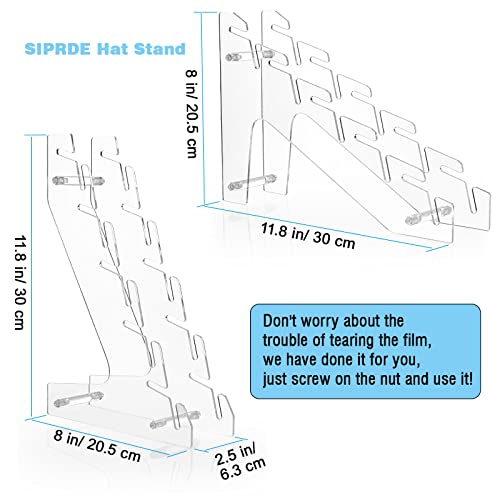 Siprde Hat Racks For Baseball Caps 2 Pack, Acrylic Hat Hangers For Wall Mount Or Stand Up - Two Novel Ways For Hat Display And Organizer, Holds Up To 10 Caps For Bedroom, Closet, Dresser (Clear) #TOP5