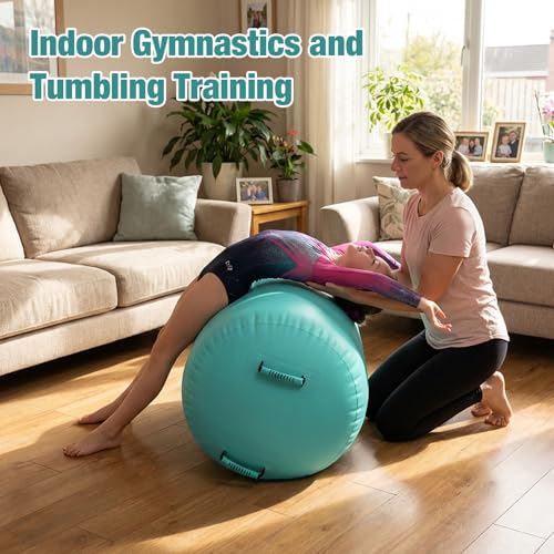 PPXIA Gymnastics Air Roller Air Barrel Inflatable Tumbling Mat, Tumble Track Backhandspring Mat Gymnastic Equipment with Pump for Yoga Training Cheerleading Home Use by PPXIA - Image 3