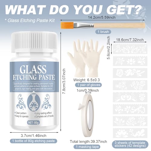 AllisWay Ätzpaste für Glas, Glas Ätzpaste Glass Etching Paste Erstellen Sie Eine Mattierte Textur für DIY Kreationen, Milchglastüren und fenster, Kunstwerke, Lampenschirme, Weingläser, Spiegel Usw 80g