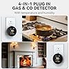 4-in-1 Gas & Carbon Monoxide Detector Plug in, Combination Natural Gas Leak & Carbon Monoxide Alarm, Dual CO & Gas Sensor with Temperature & Humidity