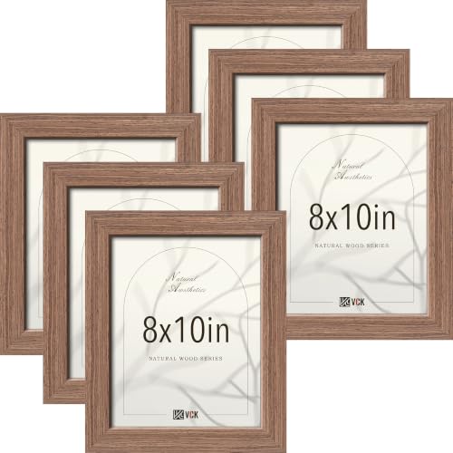 Image of VCK 8x10 Picture Frames Walnut - Wide Border Wood Poster Frame, Multi-Directional Display Family Photos, Office Prints, Studio /Gallery Artwork, Woodgrain Series, Tabletop & Wall Hanging, Set of 6
