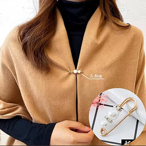 Image of Fashion Pearl Brooch,Sweater Shawl Clip Double Faux Pearl Brooches Waist Pants Extender Safety Pins 4-14Pcs