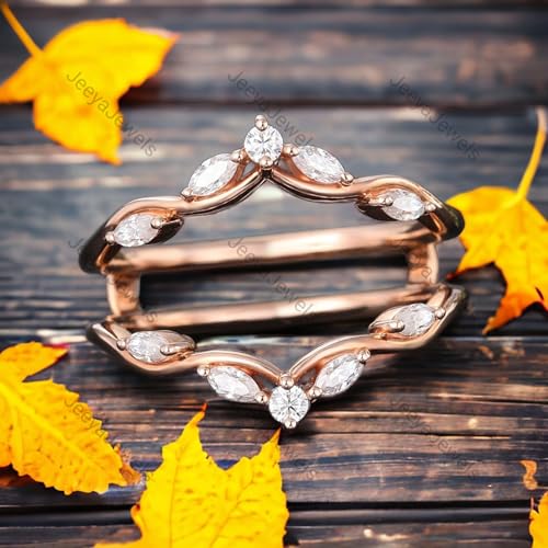 Marquise Cut Moissanite Enhancer Wedding Ring Customaized Everyday Rose Gold Ring Prong Setting Unique Stackable Ring Enhance Art Deco Double Band Birthday Gift2