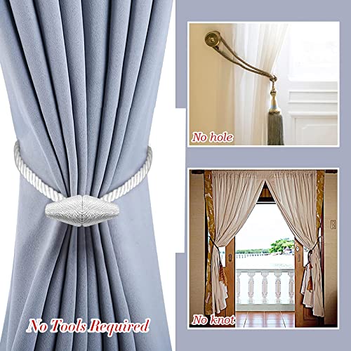 image for Hion Magnetic Curtain Tiebacks White 2pcs, Curtain Tiebacks Buckles Ho