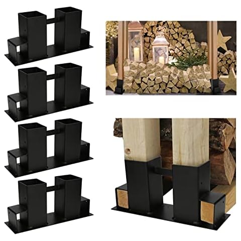 Cecaylie 4 Stück Holzstapelhilfe, Schwarz Stapelhilfe, Stabile Brennholz Holzstapelhalter, Kaminholz Gestell Holz Cover