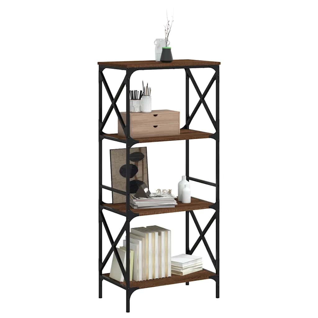 Libreria a 4 ripiani, rovere marrone, 59 x 35 x 132 cm, in legno con gambe regolabili e telaio in metallo, per soggiorno, ufficio, cameretta dei bambini, corridoio, biblioteca, ripostiglio