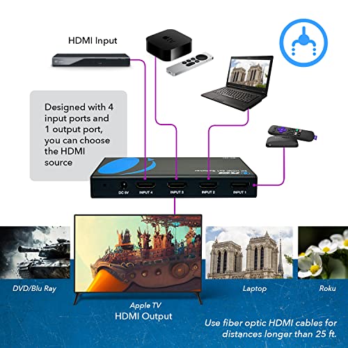 Image of OREI 8K 4x1 HDMI 2.1 Switch 4K @ 120hz Switcher 4 in 1 Out, Support HDR, HDR10, Dolby Vision, HLG 48Gbps for Xbox Series X PS5 Roku Fire TV Monitor Projector Dolby | hdmi switcher 4 in 1 out, hdmi switcher 4k 120hz, 48Gbps, HDR10, Dolby Vision, HLG, PS5 /Xbox Ready