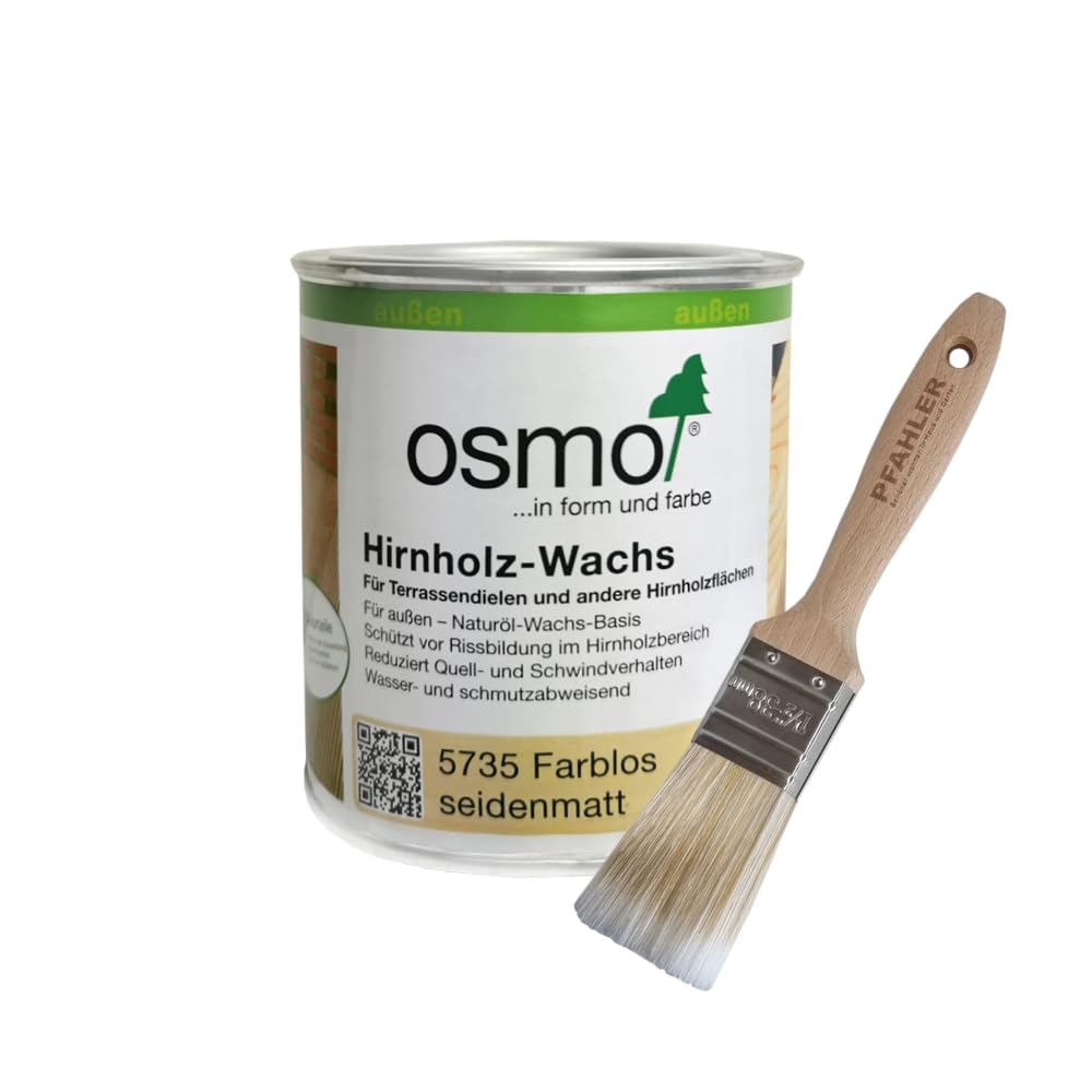 Osmo Hirnholz-Wachs farblos 5735 seidenmatt zum Schutz von Hirnholzenden 375ml + Flächenstreicher Pinsel von Pfahler