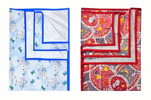 Image of EcoSoft Plastic Sheet,PVC Sheet for Kids,Rubber Sheet for Babies,Bed Wetting Protector(90 x 135 cm) (Blue Bear & Pink Cow)