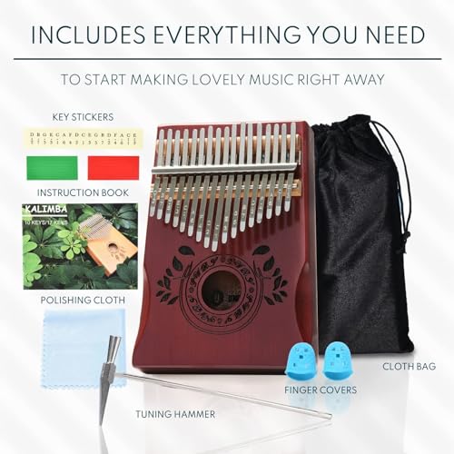 Image of UNOKKI 17-Key Kalimba Thumb Piano - Portable Mahogany Percussion Mbira Instrument - Beginner Tuning Set, Music Instruments for Kids Gifts - Cherry