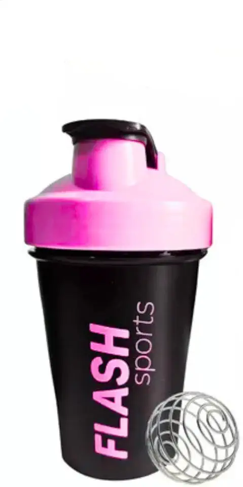 Coqueteleira Shakeira Shaker Academia Com Mola Misturador Premium 400 Ml Garrafa Copo FBK (PRETO COM ROSA)
