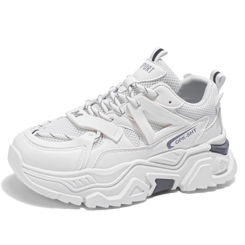 PILLUREN Men's Fashionable Chunky Sneakers - Breathable Mesh & Leather Upper, Trendy Design for Casual Wear