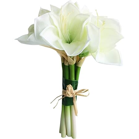 Amazon Com Jasming Real Touch Artificial Amaryllis Bush Bridal Bouquets Wedding Centerpieces Home Decor Boutonnieres Corsage Real Touch Flowers Faux Lily White Home Kitchen