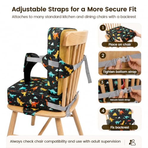 Image of Booster Seat for Kitchen Chair, Upgrade Toddler Booster Seat for Table | 3.5 inch High Density Foam Toddler Booster Seat for Dining Table with 5 inch Backrest, Front Safety Buckle, Travel Booster Chair