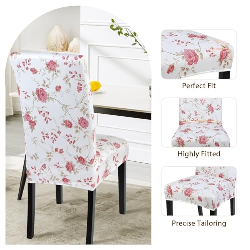 Image of SearchI Dining Room Chair Covers Set of 6, Stretch Printed Floral Parsons Chair Slipcovers Removable Washable Kitchen Chair Protector Cover for Dining Room, Hotel, Ceremony (Floral Pattern)