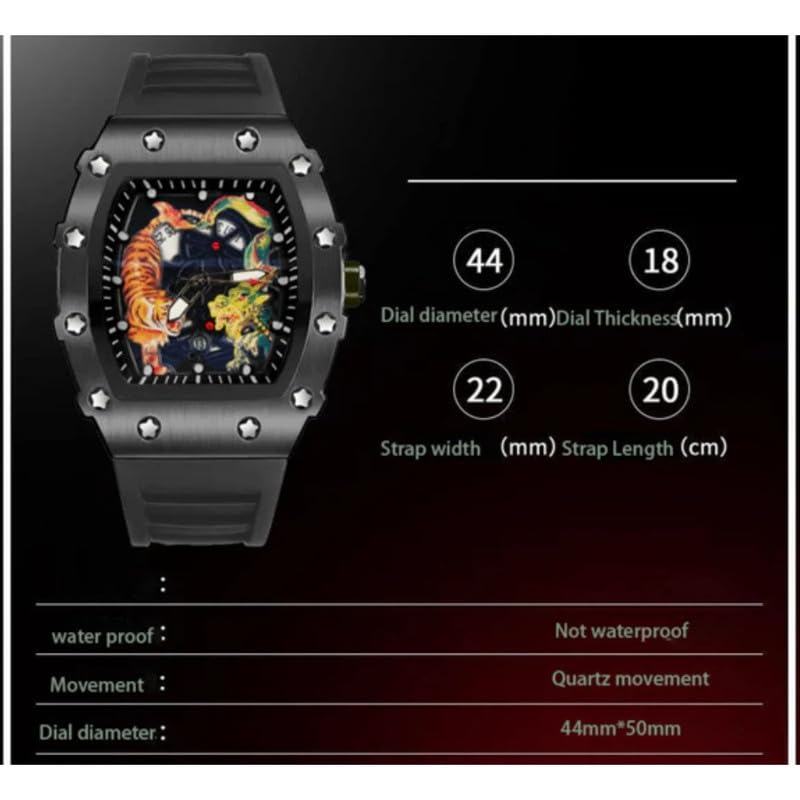 Image of carl vinsonSports Wrist Watch | Automatic Quartz Luminous Waterproof Men's Barrel-Type Dragon Tiger Design