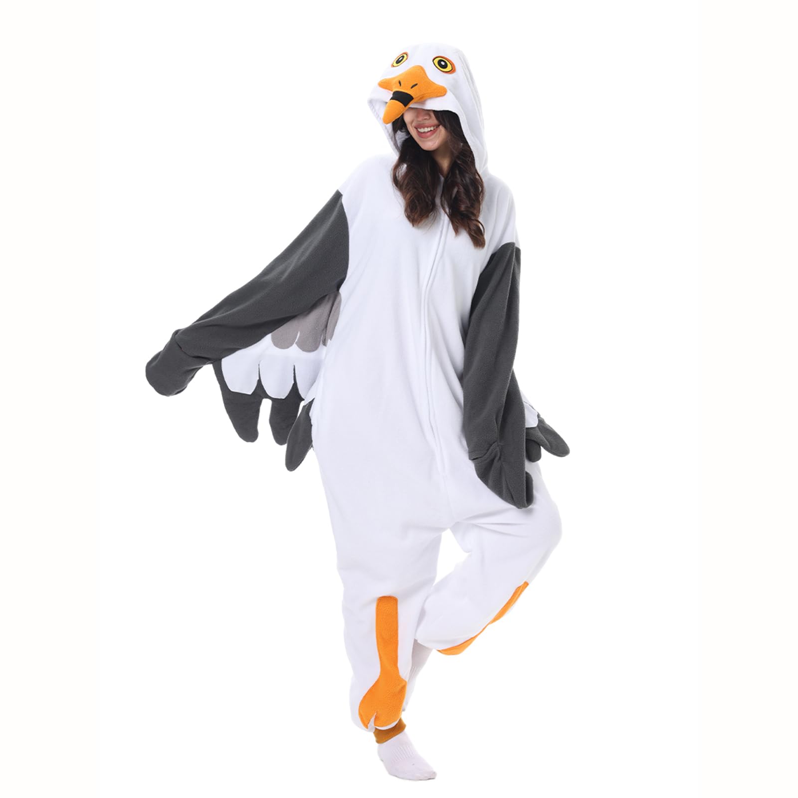 LANFAN Onesie kostium mewy dla dorosłych piżama, dla mężczyzn i kobiet, unisex, Cosplay, zwierzęta, pluszowa bielizna nocna, kombinezon na Halloween, kombinezon dla mężczyzn i kobiet