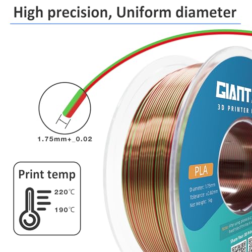 Image of GIANTARM 3D Printer Filament,Shiny Silk Red Green Dual PLA Filament,1.75mm Dimensional Accuracy + /-0.02mm, 1080 Feet per Roll, Vacuum Packaging, for Most 3D FDM Printer