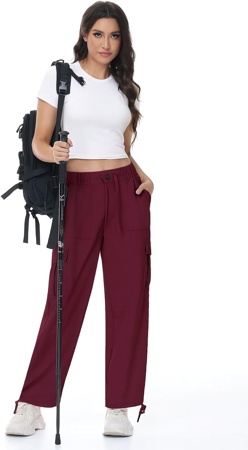 Womens Cargo Joggers Parachute Y2K Pants Lightweight Hiking Travel Scrub Pants Elastic Waist with Drawstring Quick Dry - Image 4