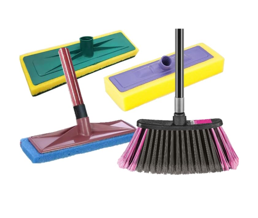 Kit Limpeza Vassoura + Esponja Lava Azulejo + Limpa Vidro + Passa