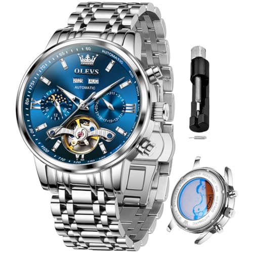 Image of OLEVS Automatic Watches for Men Luxury Skeleton Multi-Function Mechanical Watch Self Winding Date Waterproof Luminous Mens Watch