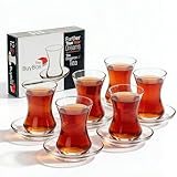 the mask el turko Turkish Tea Glasses And Saucers Set (12 Pieces), Arabic Persian Tea Cups (4oz/120ml)