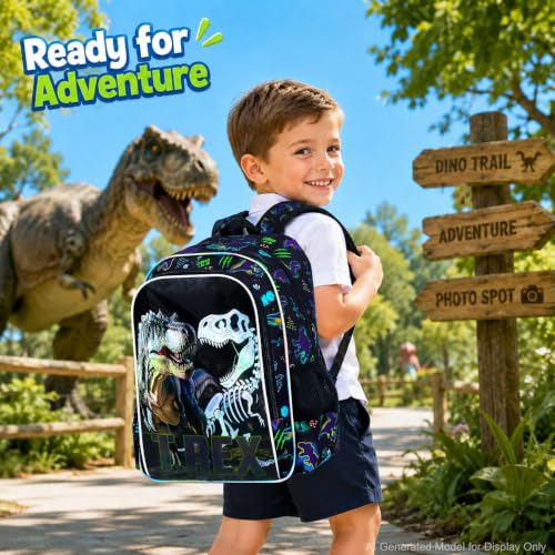 Image of WZLVO 3PCS Dinosaur Backpack for Boys, 16 inch Cool UV Printing Kids Bookbag /School Bag with Lunch Box & Pencil Bag for Preschool to Elementary - T-Rex Bone