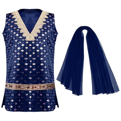 Choomomo Kids Girls Metallic Floral Print Kurta with Scarf Set Ethnic Indian Wear Traditional Party Suit