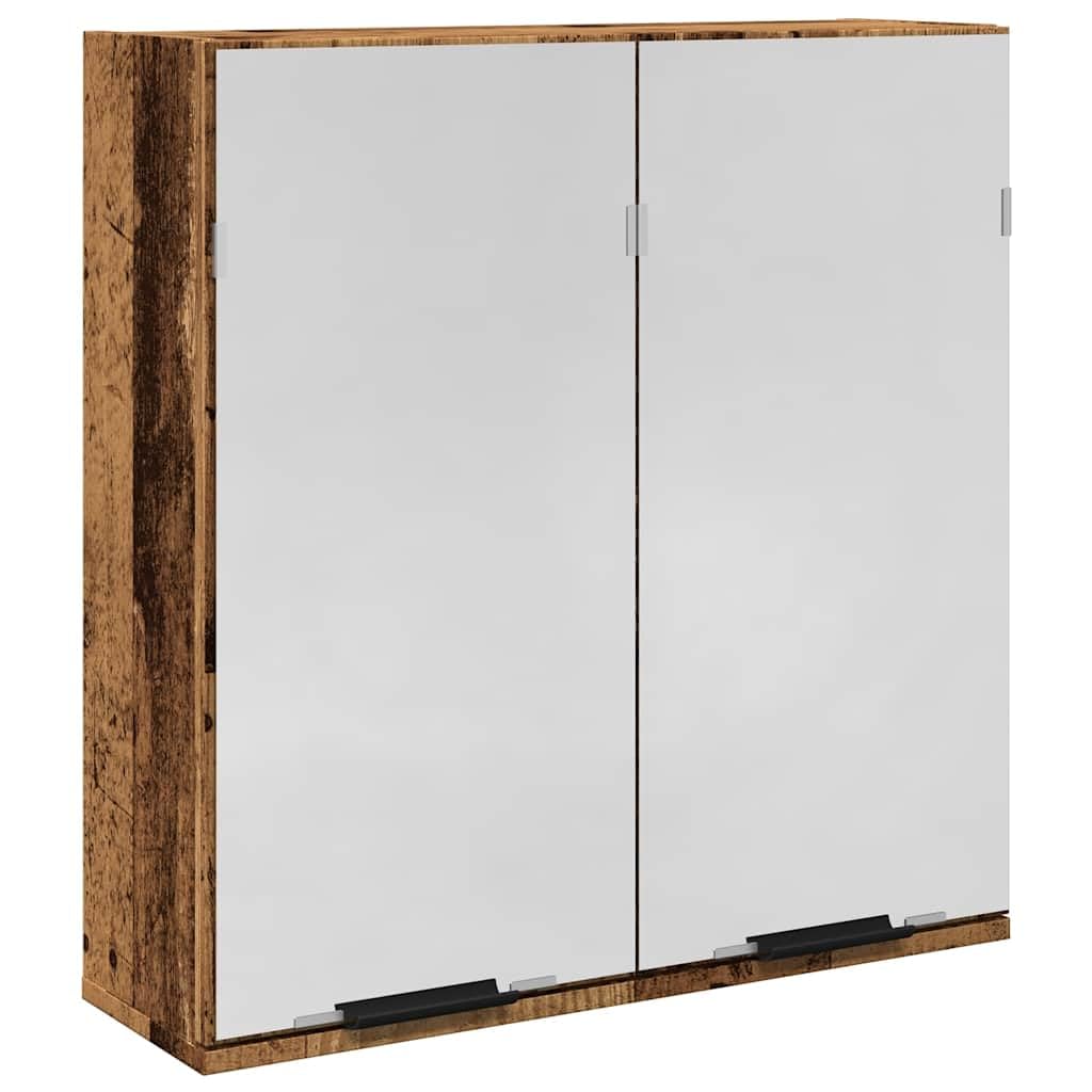 SYDE Armario Baño Espejo 2 Compartimentos 64x20x66,5cm | Madera de ingeniería resistente a humedad, diseño moderno para pared, almacenaje para artículos de aseo