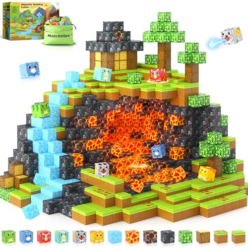 Magnetic Blocks Toys, Build Mine Magnet World Dinosaurs Set, Magnetic Tiles Building for Boys & Girls Kids Ages 3-5 5-7, STEM Montessori Sensory Toys for Toddlers Gifts for 3+ Years Old