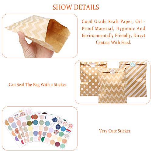 Sacs en Papier Kraft 125 Pcs avec 160pcs Autocollants Sachets à Bonbons en Papier Emballage de Sac en Papier pour Dessert Biscuits Chocolat Pochette en Papier d'Alimentaire pour Noël Mariage - Image 7