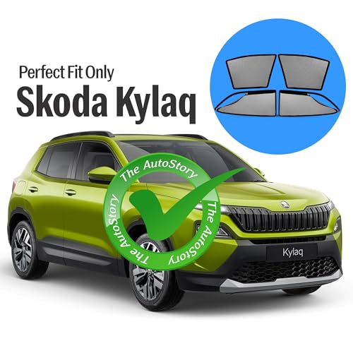 Image of AutoStory Magnetic Car Sunshade for Kylaq | Front Half Cut for Mirror Visibility + Rear Full Coverage with Zipper | Heavy Heat & UV Protection | Privacy Side Window Curtains Shades