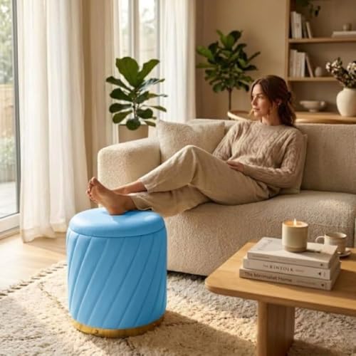 Image of Mythic ArtsRound Upholstered Sitting Stool & Footrest Velvet Storage Ottoman Pouffe13 X 13X 16 inch | Versatile Puffy for Living Room, Bedroom, and Office ? Chic Home Furnishings & Dcor RED
