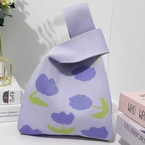 Image of Kawn Crochet Wrist Handbag for Women Wristlet Sleeve Knot Pouch Portable knitted breathable lightweight foldable Casual Small Purse Cute Tote Bag For Shopping, Dating, Travel
