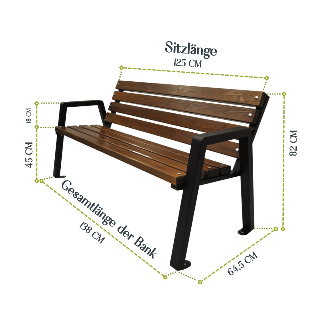 Panchina da giardino resistente alle intemperie in legno 125cm - Panchina da esterno Moderno verniciata a polvere - Panchina da parco in abete scandinavo (Brun)
