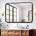 Bathroom Mirror for Wall, 30x22 Inch Rectangle Mirror, Matte Black Metal Framed Bathroom Vanity Mirror for Restroom Farmhouse, Anti-Rust, Tempered Glass, Horizontally or Vertically Hanging