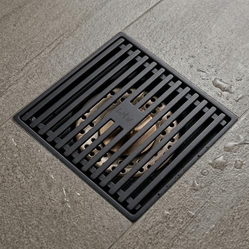 InArt Matte Black Linear Shower Drain 12 x 4 Inch, Brass Bathroom Floor Drain Channel with Grate Cover and Side Outlet