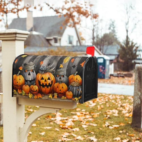 Image of Halloween Pumpkin Mailbox Covers Magnetic Standard Size 21x18 Inch Halloween Mail Box Covers Magnetic Fall Welcome Mailbox Wraps Post Letter Box Cover for Garden Yard Outdoor Decor