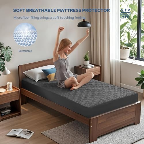 Image of BEDLORE Waterproof Mattress Protector, Twin Size Mattress Pad with Deep Pocket 6 inch-15 inch Depth, Soft Breathable Dirt-Proof Single Bed Mattress Cover for Bedroom, Dorm Room (Gray)