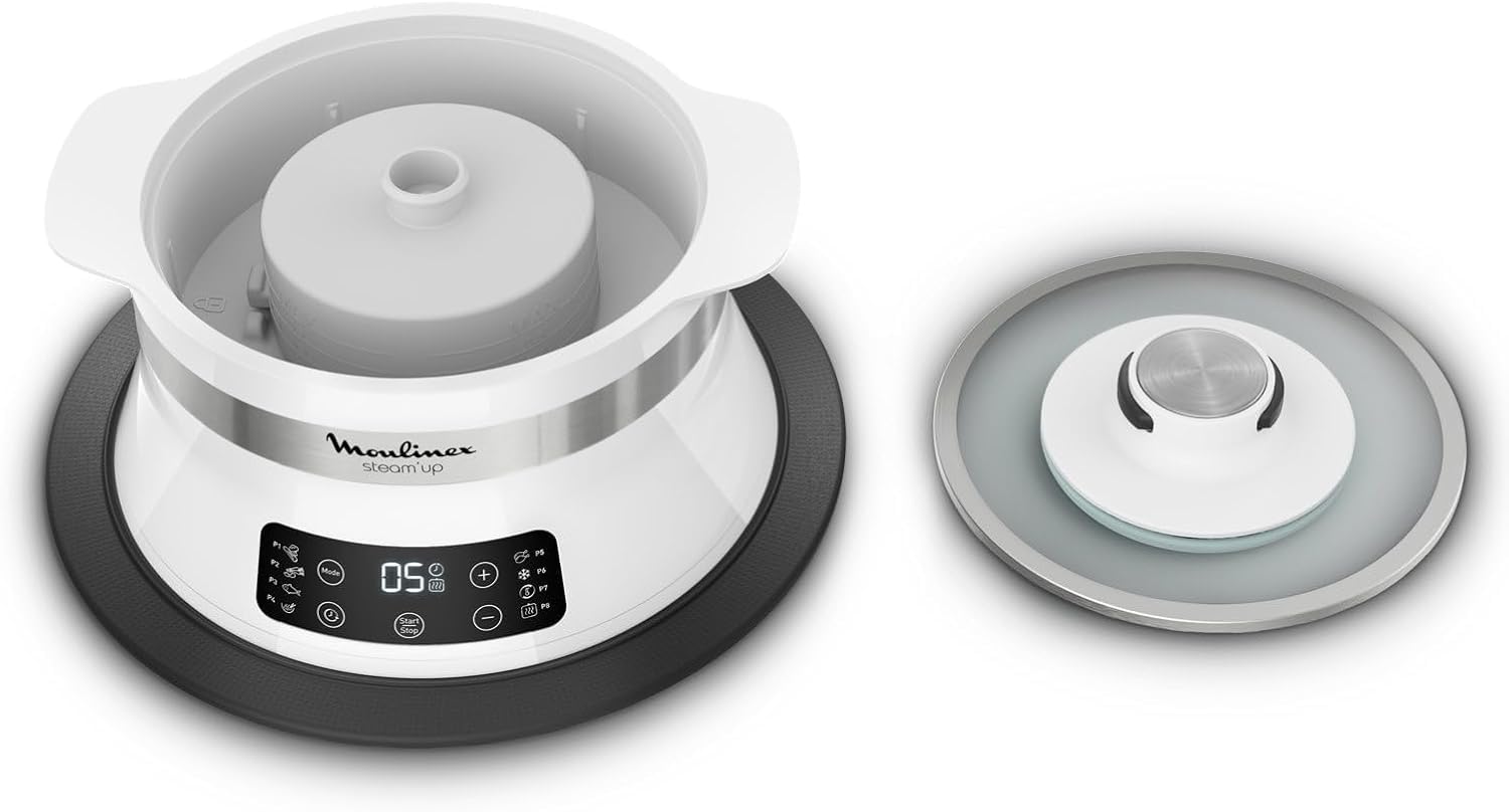 Moulinex Steam Up Cuiseur Vapeur 8 Programmes S'adapte à Tous les Formats de Plats Nettoyage Facile Nutriments Préservés Rangement Facile Livret de Recette Blanc VJ504010