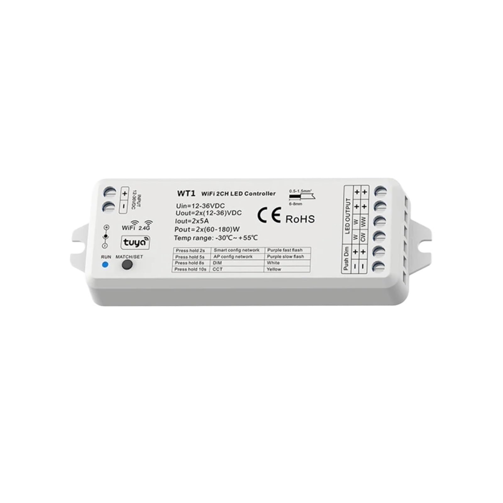 Regulador de Intensidad LED de 2 Canales Controlador WT1 12V 24V Interruptor Atenuador Remoto