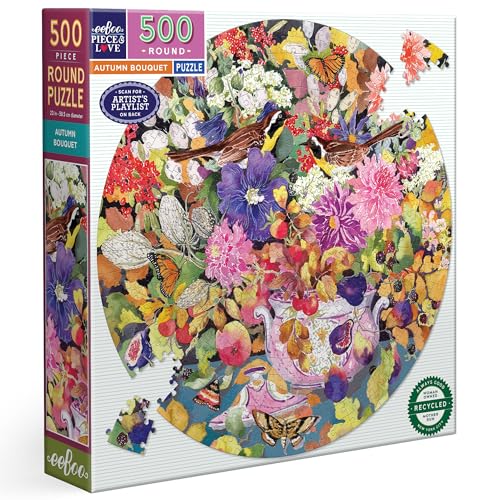 Eeboo – Puzzle Redondo otoño Bouquet – Puzzle Adulto 500 Piezas de cartón – Tamaño: 58,5 cm x 58,5 cm