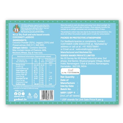 Image of GO DESi Coconut Laddoo, Made with Jaggery, Nariyal Ladoo, Laddu, Sweets Indian Mithai, Gift pack, 200 grams