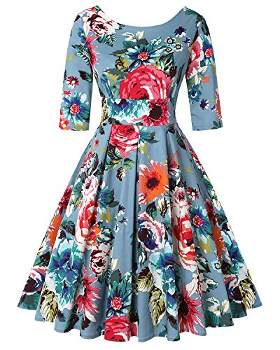 Image of MINTLIMIT Women's 1950s Retro Vintage Cocktail Party 3 /4 Sleeve Swing Dress