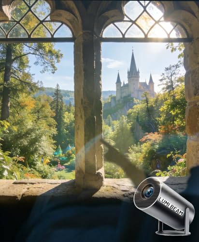 Image of Portable Projector with Wifi and Bluetooth, 4k Supported & Auto Focus Window Projector, Mini Projector 180° Rotating Built-In Speaker for Reading Ambiance, Home Atmosphere (Black)