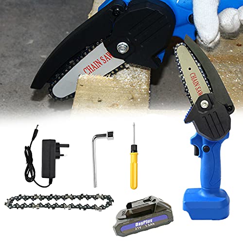 Akku Kettensäge Elektrisch, Kettensäge Akku, Mini Kettensäge mit Akku und Ladegerät, 4 Zoll Einhand Elektrische…